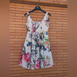 White Floral Fit & Flare Mini Dress - Multicolor Garden Print